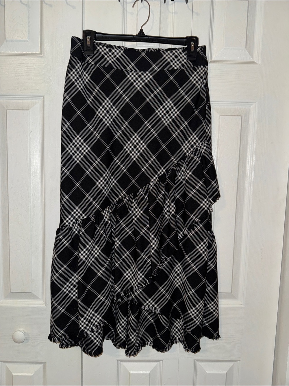 Cato Black & White Plaid Ruffle Maxi Skirt